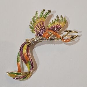 Double Headed Phoenix Bird Brooch Rhinestone & Enamel